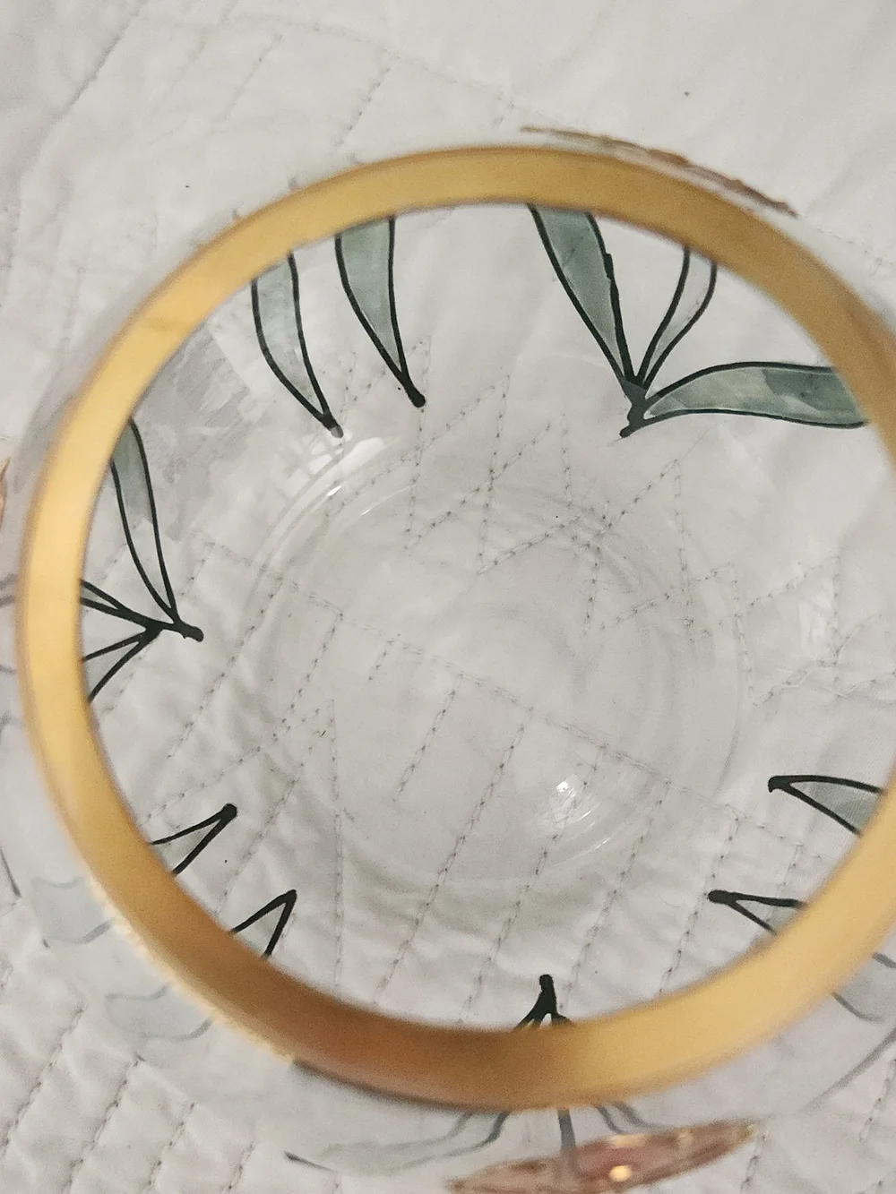 Vintage Romanian Crystal Bowl Vase Hand Painted Floral Gold Rim Mid Century Deco
